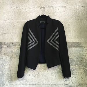 Zara black jacket with embellished ribbon detail